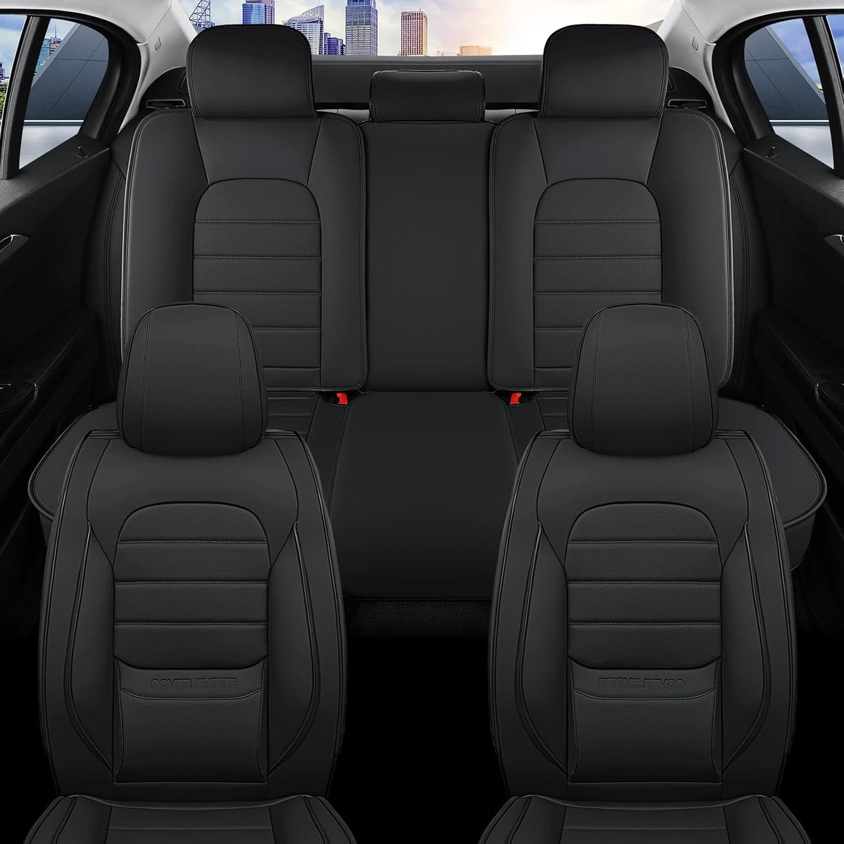 Car Seat Covers Full Set, 5Pcs Universal Leather Seat Covers for Cars, Waterproof Front and Rear Seat Covers Breathable Automotive Vehicle Seat Cover for Most Trucks, SUVs, Sedans, Black