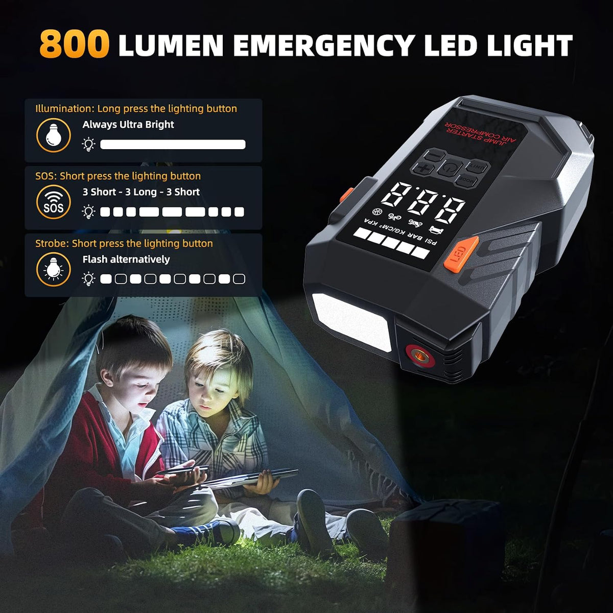 6000A 10-in-1 Car Battery Jump Starter with Air Compressor 160PSI