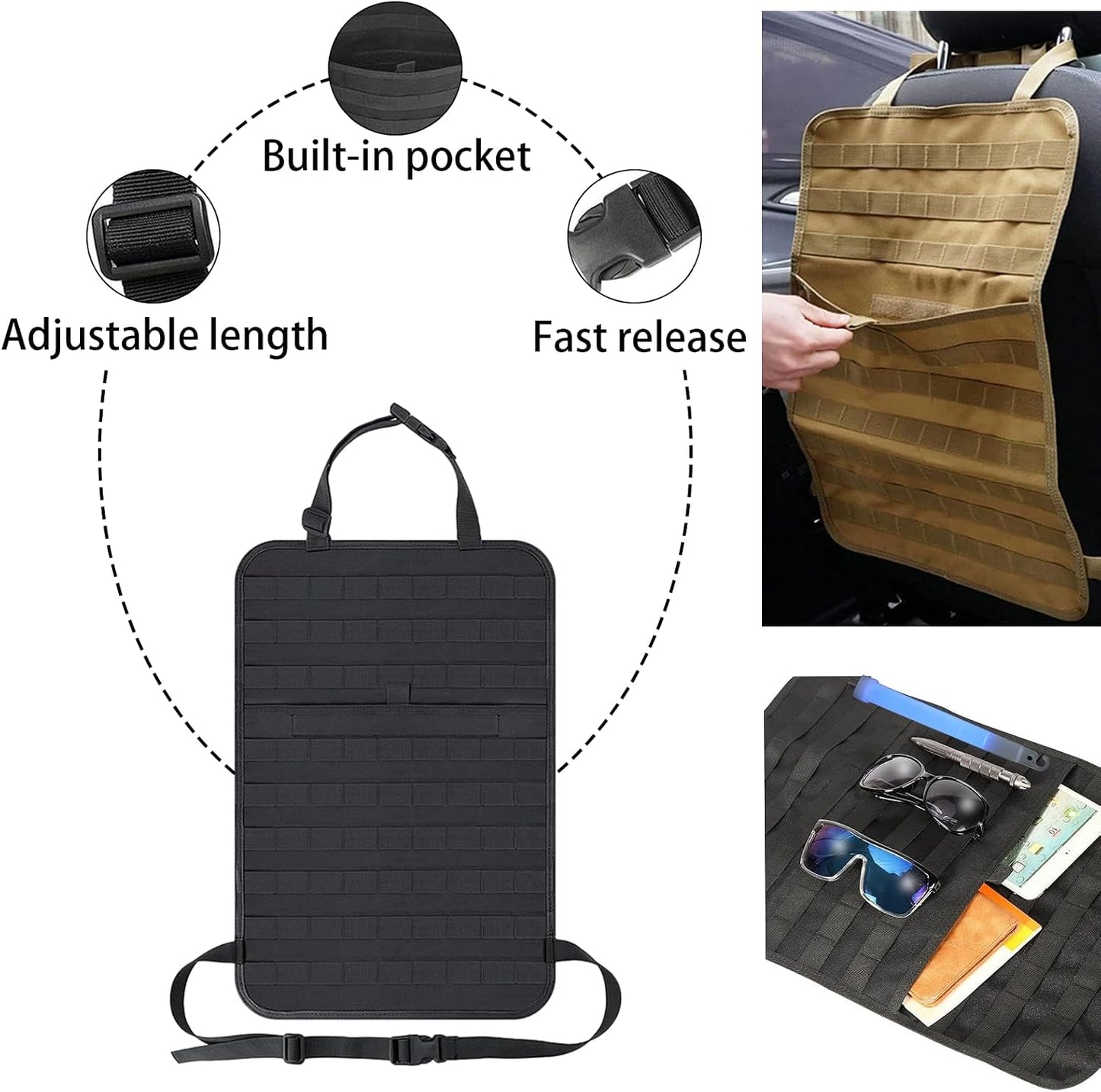 7 PACK Tactical Seat back organizer Truck organizer With 6 Detachable Pouches Universal For Car Truck Ford Jeep Military-Grade Heavier Panels With Multi-functional Packs (Black)