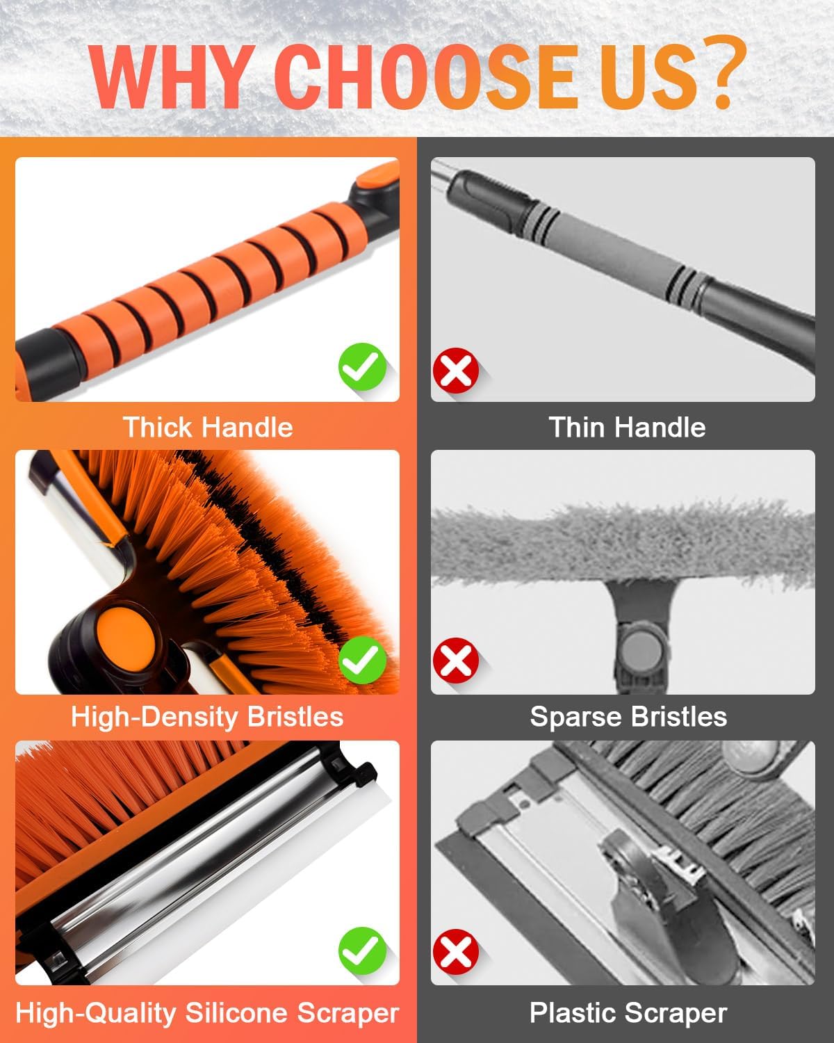 Ice Scrapers for Car Windshield, 43'' Three Stage Extendable Aluminum Alloy Car Snow Scraper and Brush, 180° Pivoting Snow Brush and Ice Scraper for Car, Truck, SUV