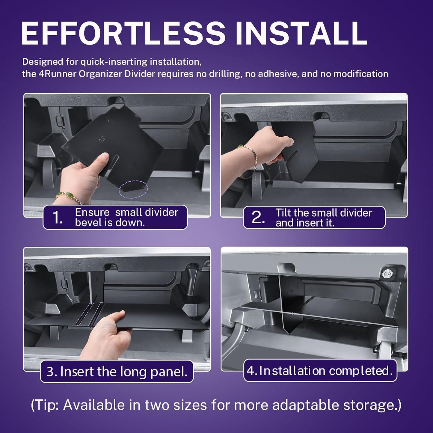 RUNROAD Center Console Organizer Divider Compatible with Toyota 4Runner 2025 2026 Accessories, Glove Box Organizer Dividers For 4 Runner SR5 TRD Limited Middle Console Storage Tray Armrest Box