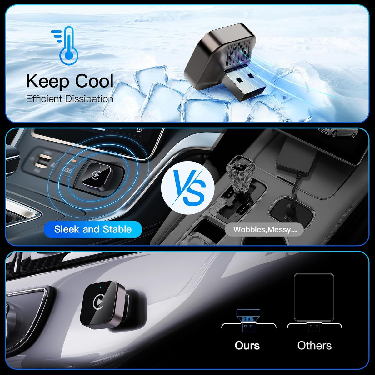 (2026 Upgraded) 2 in 1 Wireless CarPlay Adapter for Apple iPhone＆Android