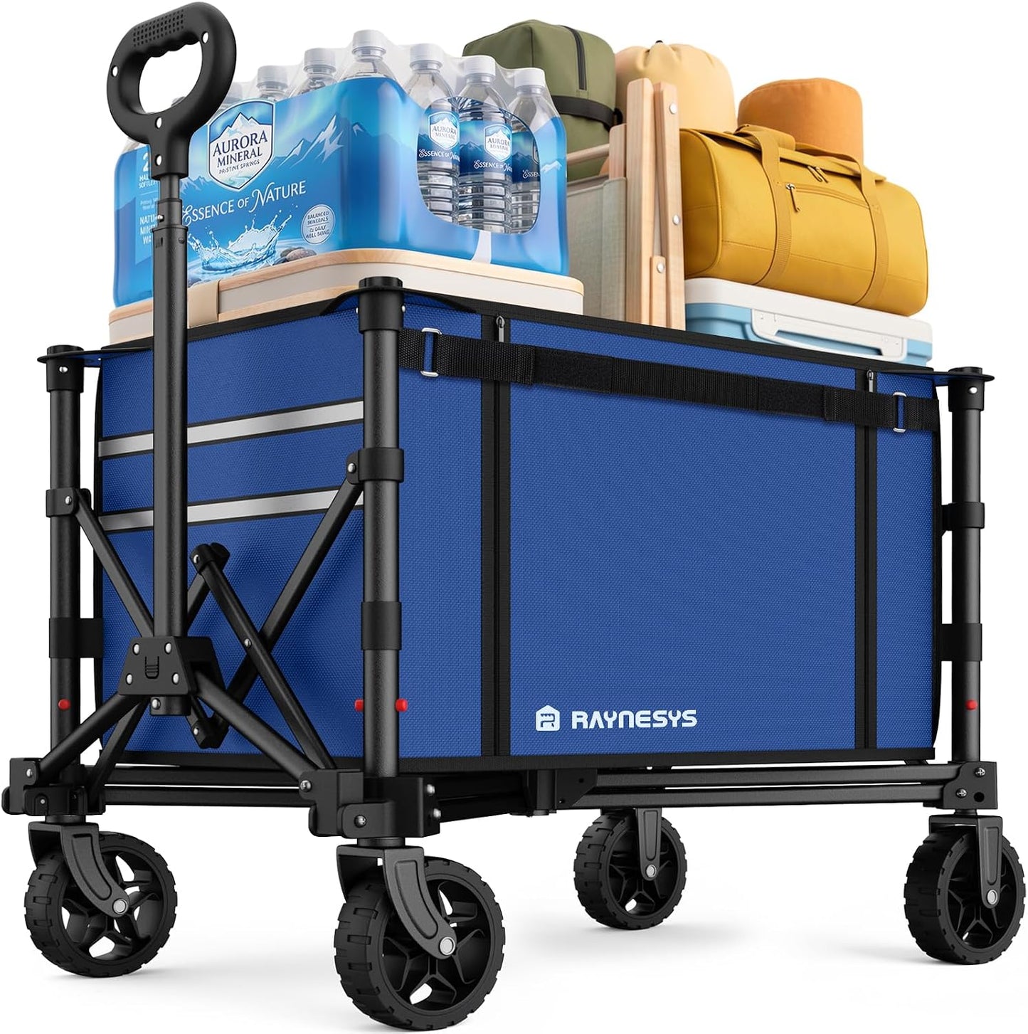 Collapsible Wagon with Wheels,120L Wagon Cart for Camping Groceries Beach | 220lbs Capacity Wagon Carts Foldablet,Smallest Folding Size,Lightweight Portable,Adjustable Handle,Transport long items