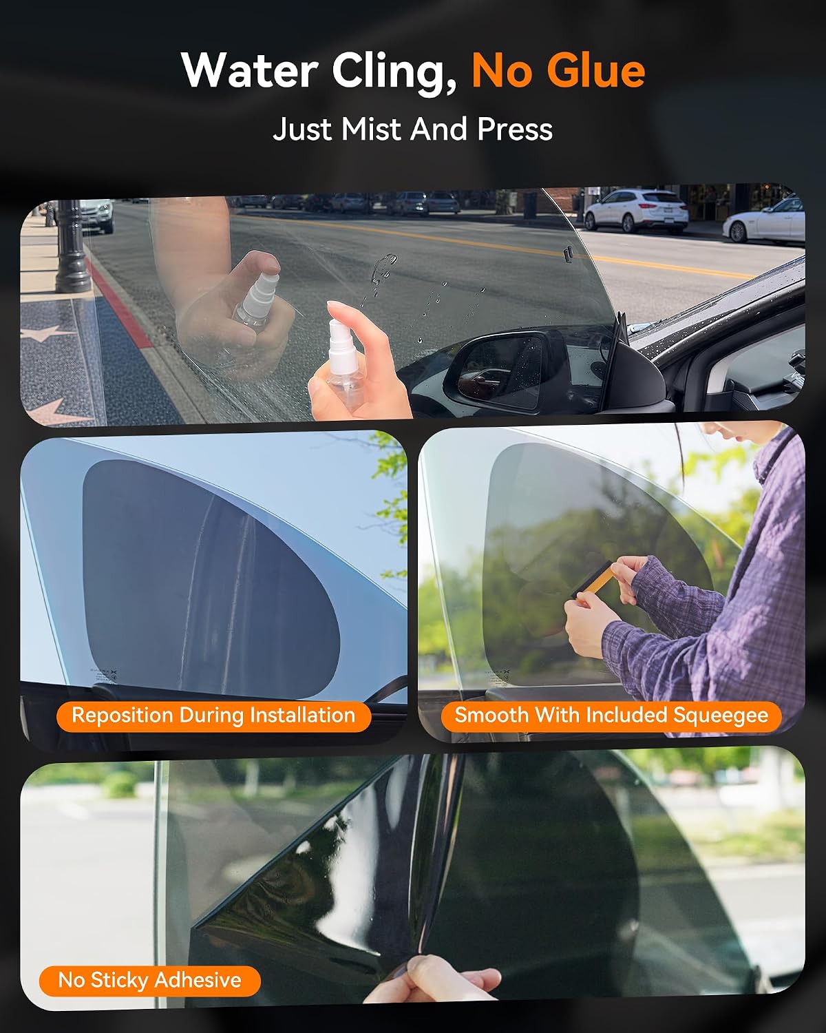 Car Side Window Sun Shades, Static Cling for Commuters and Rentals, 2 Pack