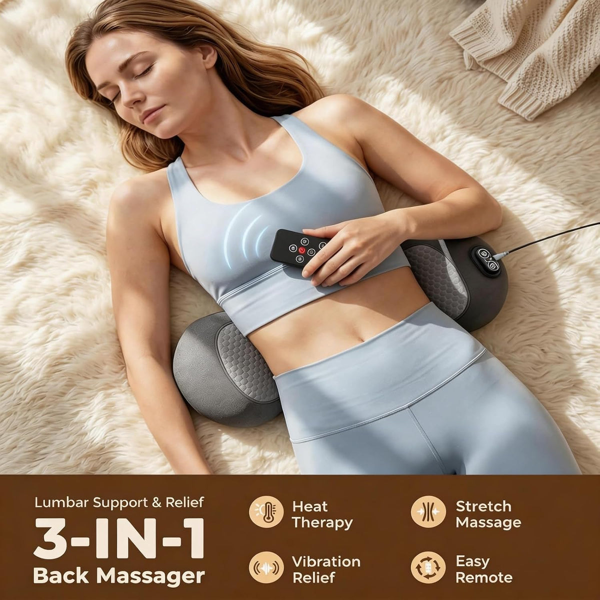 2026 Upgraded 3-in-1 Lumbar Support Pillow with Remote Control, Triple Fusion Back Massager with Heat, Vibration &amp; Stretching, Portable Electric Lumbar Pillow for Home, Office, Travel &amp; Car