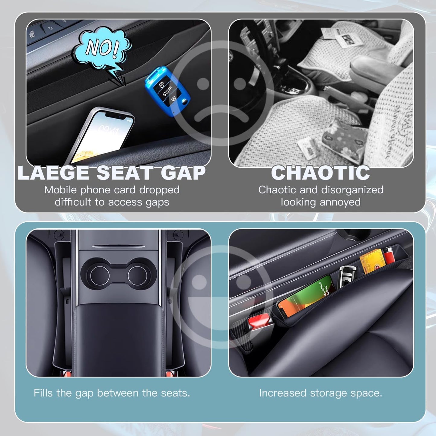 2PCS Car Seat Gap Filler Organizer,Multifunctional Car Gap Fillers with USB and Phone Holder, Universal Car Seat Storage Organizer Between Seats for Phone, Keys, Eyeglasses(Black)
