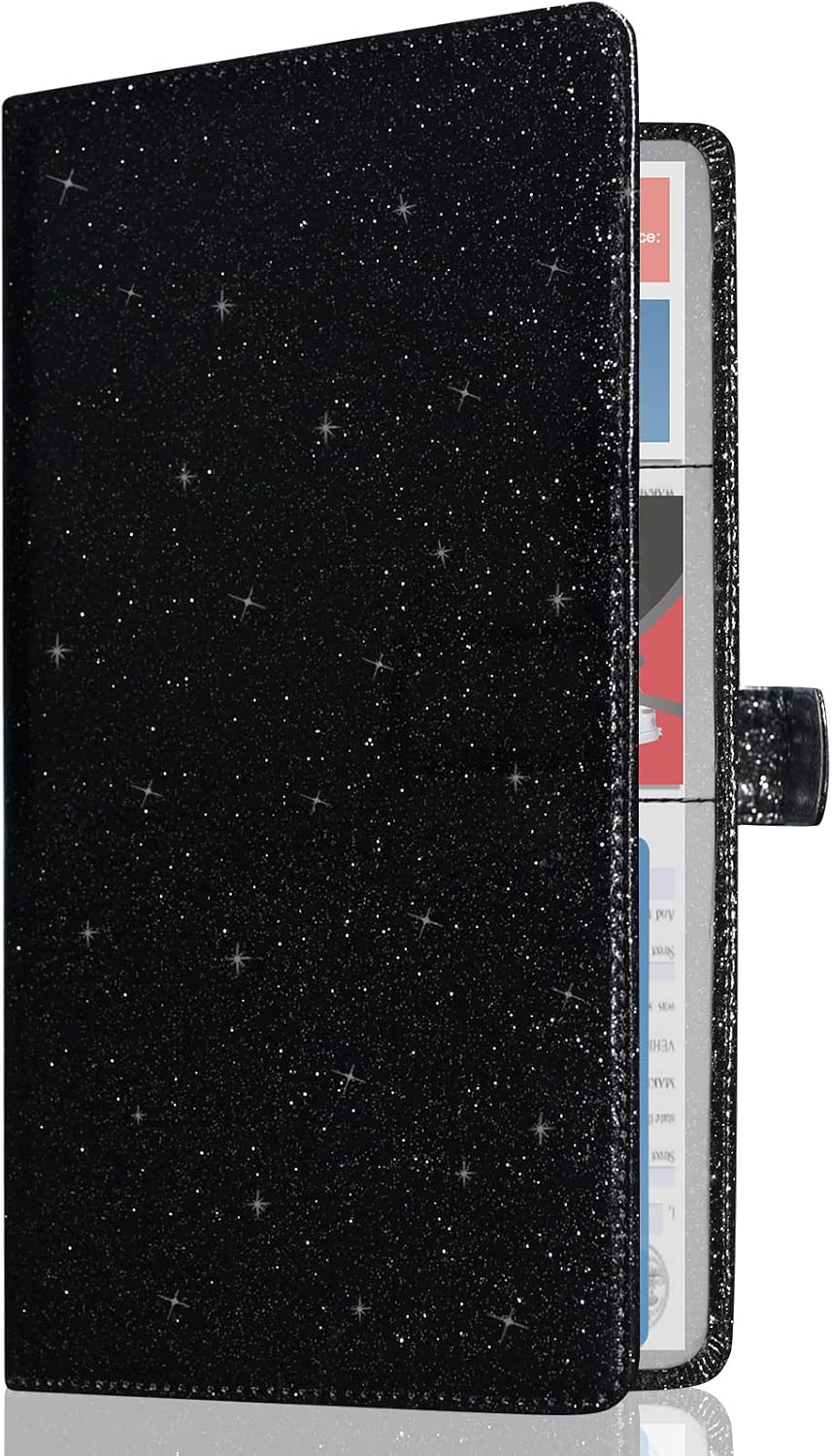 Caweet Car Registration and Insurance Holder Vehicle Glove Box Organizer Leather Car Document Holder for Driver's License, ID, Key Information Cards with Magnetic Closure, Glitter Black