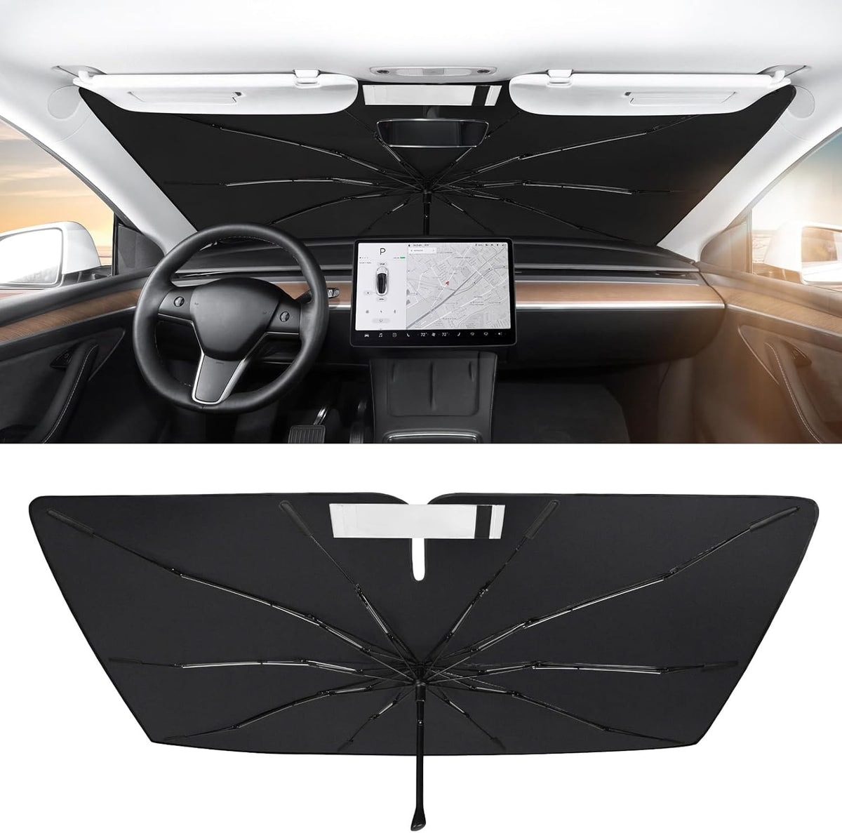 BASENOR Windshield Sunshade Umbrella for 2017-2026 Tesla Model Y/YL/Model 3
