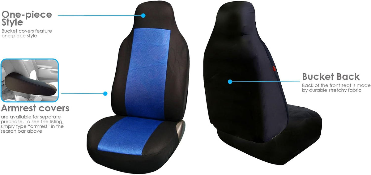 FH Group 3D Air Mesh Car Seat Covers Front Set – Universal Fit Automotive Seat Protectors, Washable Low Back Bucket Seat Covers for SUV, Sedan, Car Accessories, Bl;ue/Black