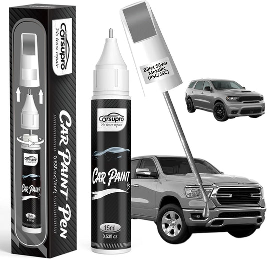 Billet Silver Metallic(PSC/JSC) for Ram Touch Up Paint Pen, 2 in 1 Car Scratch Remover with Pen Tip and Brush, Precise Color Match for Car Paint Scratch Repair, Quickly and Easily Fix Chips and Nicks