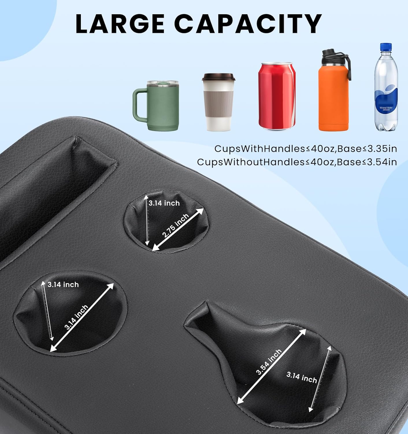 Upgraded Car Cup Holder with Dual Secure Straps, Back Seat Cup Holder for Car, PU Leather Truck Cup Holder, Boat Tray Organizer for Trucks, Minivans, SUVs, RVs, Holds Coffee, Snacks, Cell Phone