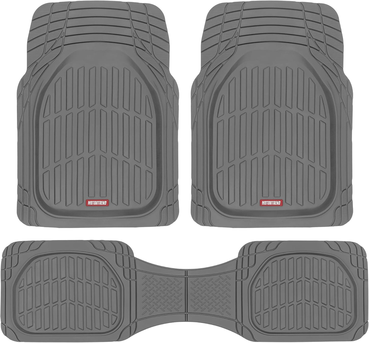 Motor Trend 2 Piece Front Car Floor Mats- Gray FlexTough Contour Liners-Deep Dish Heavy Duty Rubber Floor Mats for Car SUV Truck & Van-All Weather Protection, Universal Trim to Fit