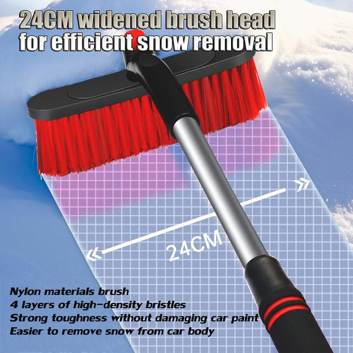 Car Snow Brush and Ice Scrapers 2 in 1 Extendable Winter Shovel Brushes for Car Windshield Snow Removal Heavy Duty Cars Snow Scraper 360° Rotating Vehicle Snow Removal Tool (Red)