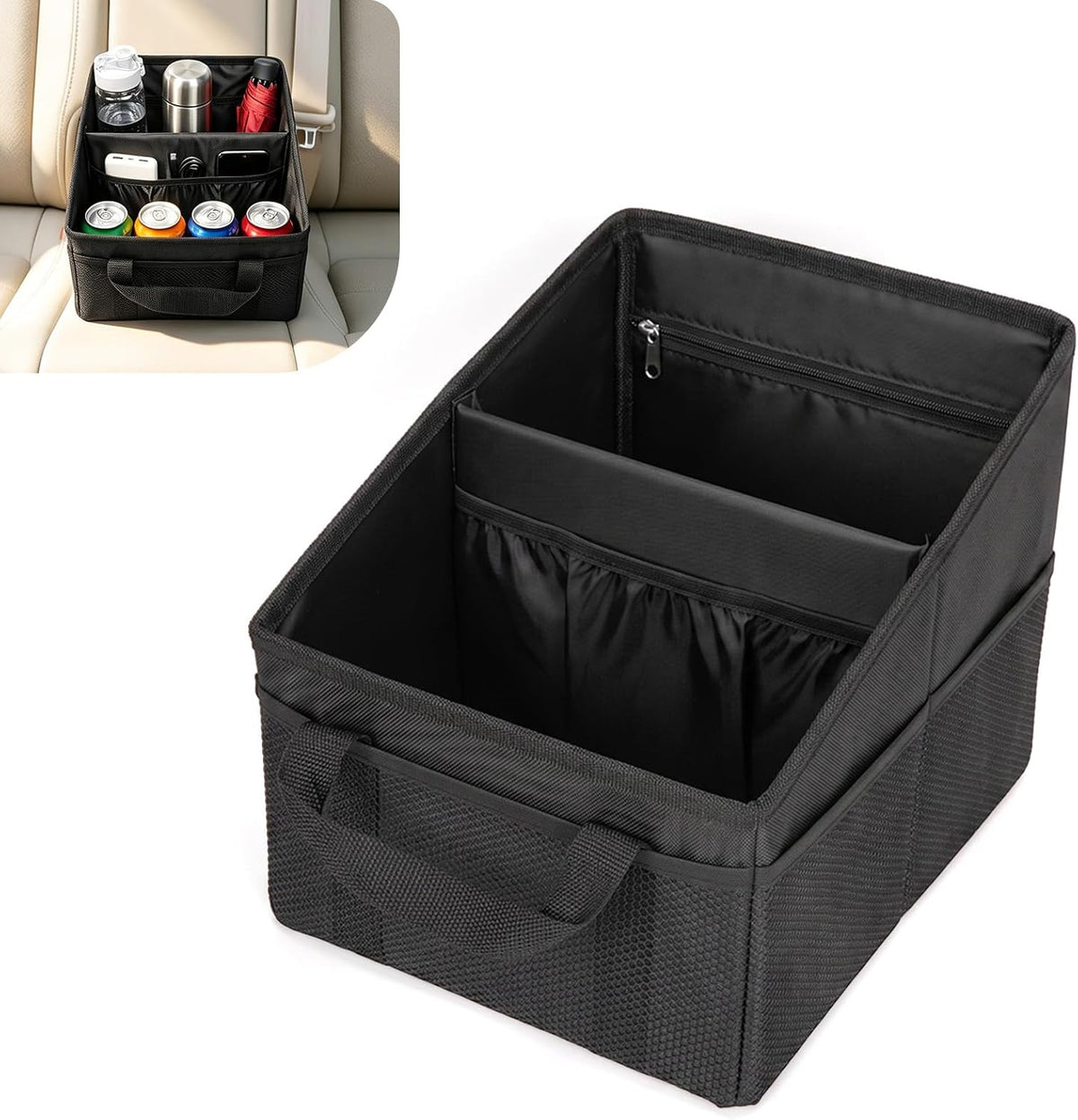 BFXM Car Organizer Back Seat, Black Collapsible Middle Seat Car Organizer