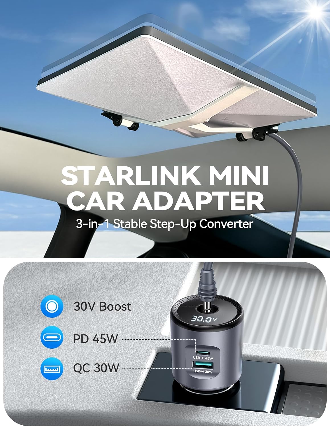 JOYROOM Starlink Mini Car Adapter, 12V-24V to 30V DC Step-Up Converter