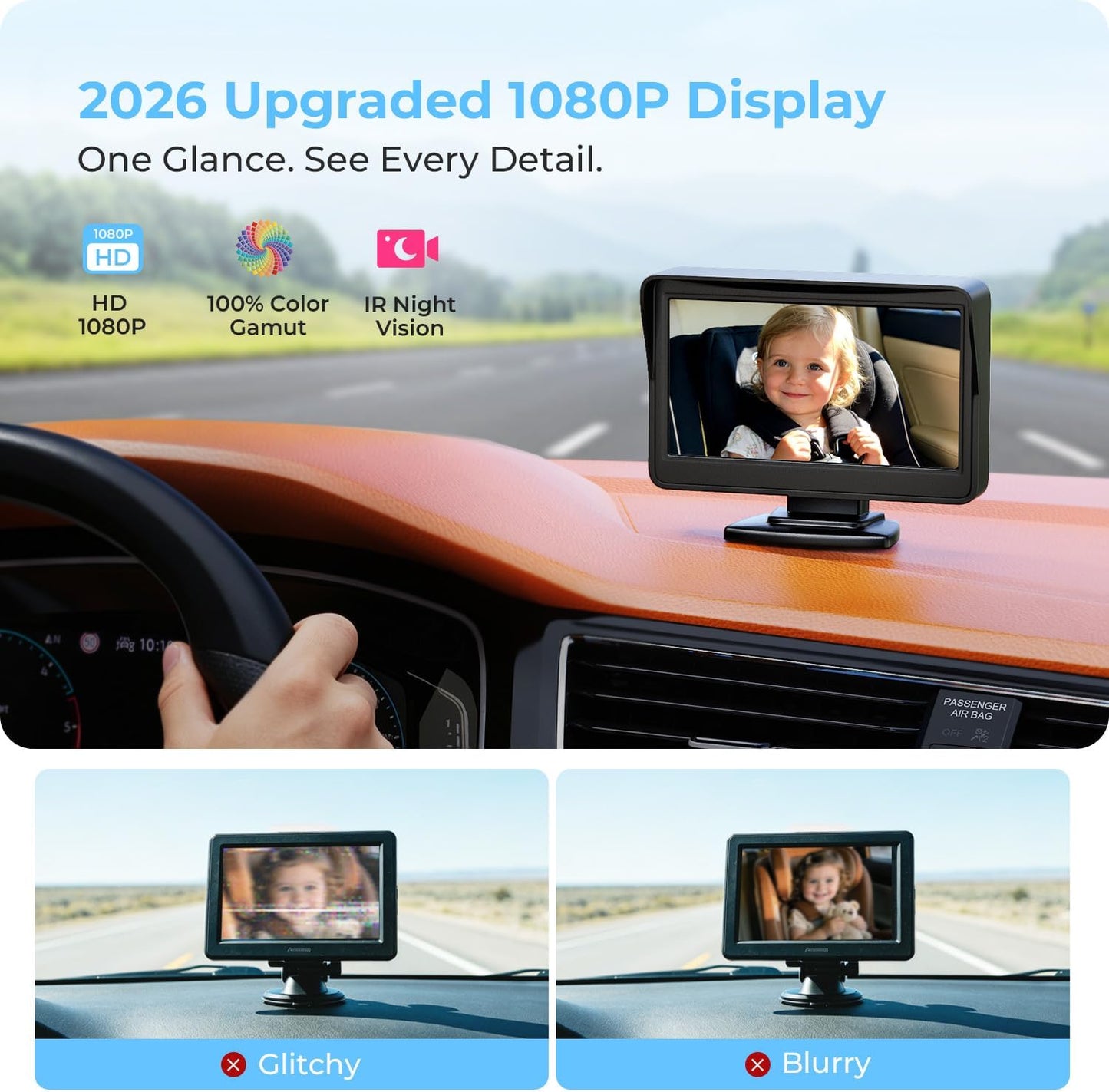Itomoro Baby Car Camera, Easily Install Baby Car Mirror 1080P Clear Car Baby Camera for Rear Facing Seat Backseat 4.3 inch Display