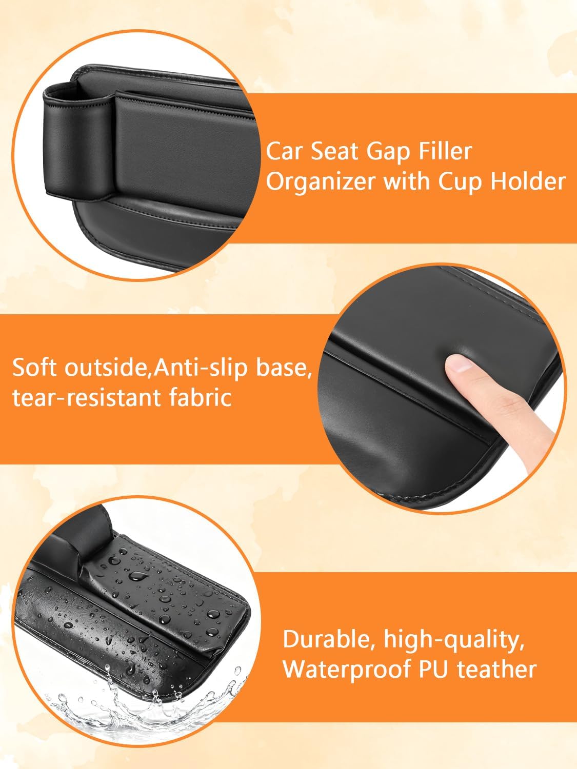 Car Seat Gap Filler Organizer,Car Seat Gap Storage with Cup Holder for Drink, Front Seat Gap Storage Box, Universal Fit PU Leather Gap Bag for Sunglasses, Cards, Keys(Left+Right Side)