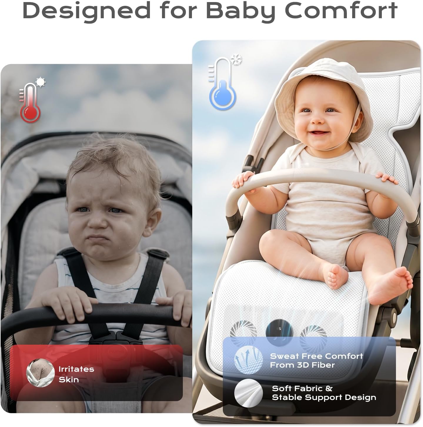 Stroller Cooling Pad with Fan for Baby, 10000mA Rechargeable Battery Baby Car Seat Cooling System for Backseat, Max 10H Ventilation 3 Speeds Cooling Mat Liner for Toddler Boys Summer Essentials