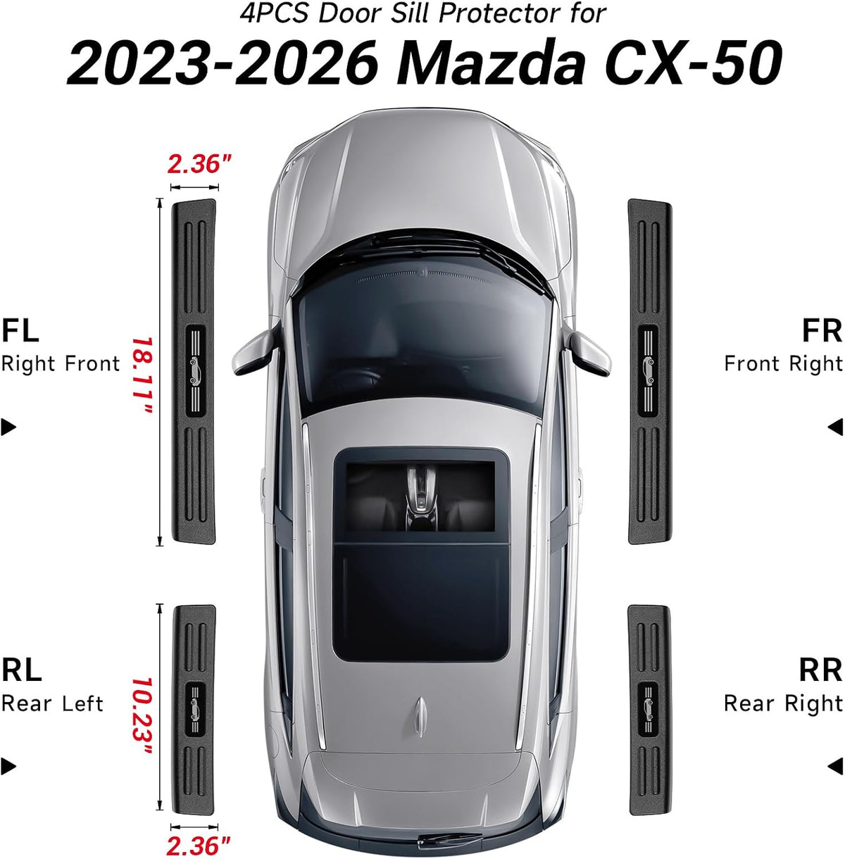 4PCS Door Sill Protector Compatible with Mazda 2023-2026 CX50 CX-50 Accessories Matte Black ABS Plastic Material Automobile Door Entry Guards