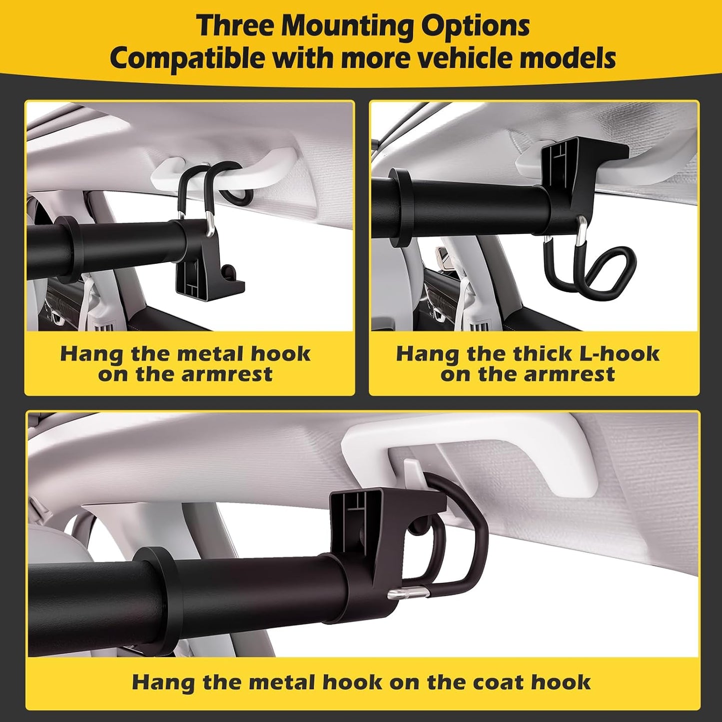 Car Clothes Hanger Bar 30-64 inches, Hold Up to 80lbs, 4Pcs Accessories | Adjustable; Strengthened Hooks, Silent, Non-Slip; Fit Most Vehicles; Perfect for car travel, business trips; Easy assembly
