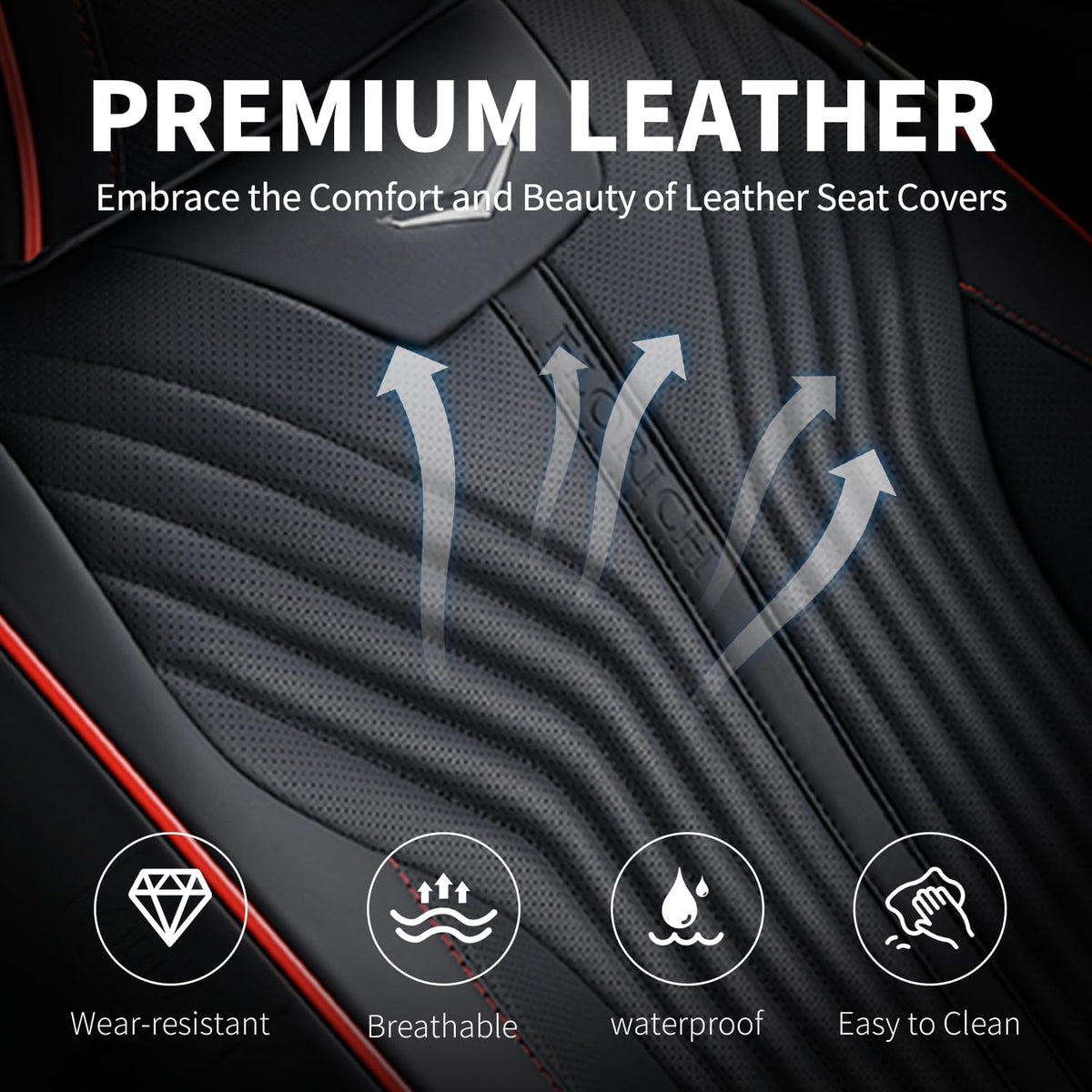 FLORICH Automotive Seat Covers Front Seats Leather Car Seat Cover Waterproof Breathable Car Seat Cushion Protector Universal Fit for Most Cars Trucks SUV, Black&Red Line
