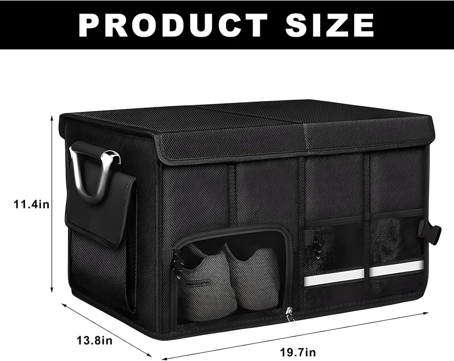 Car Trunk Organizer, 52L Collapsible Car Storage Waterproof Trunk Organizer with Lid & Handle, Multi Compartment Oxford Cargo Groceries Storage for Trucks SUVs Sedans