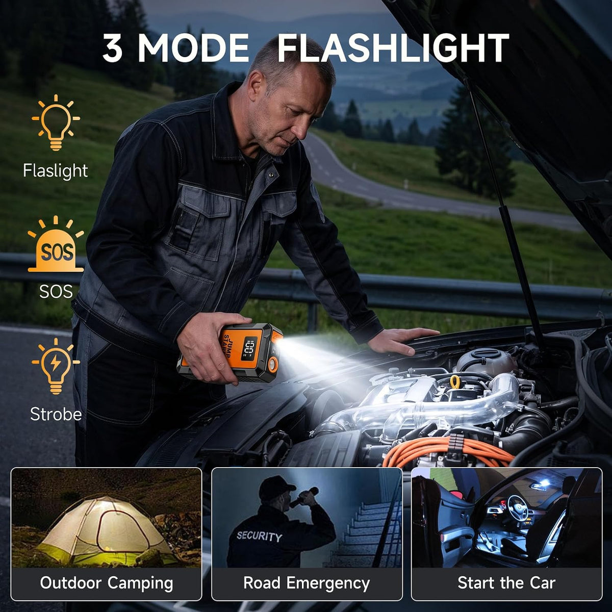 6000A Car Jump Starter, Battery Jump Starter Portable for 6L Gas Engines,12V Battery Jump Box with Jumper Cables, Power Bank with USB Type-C Ports