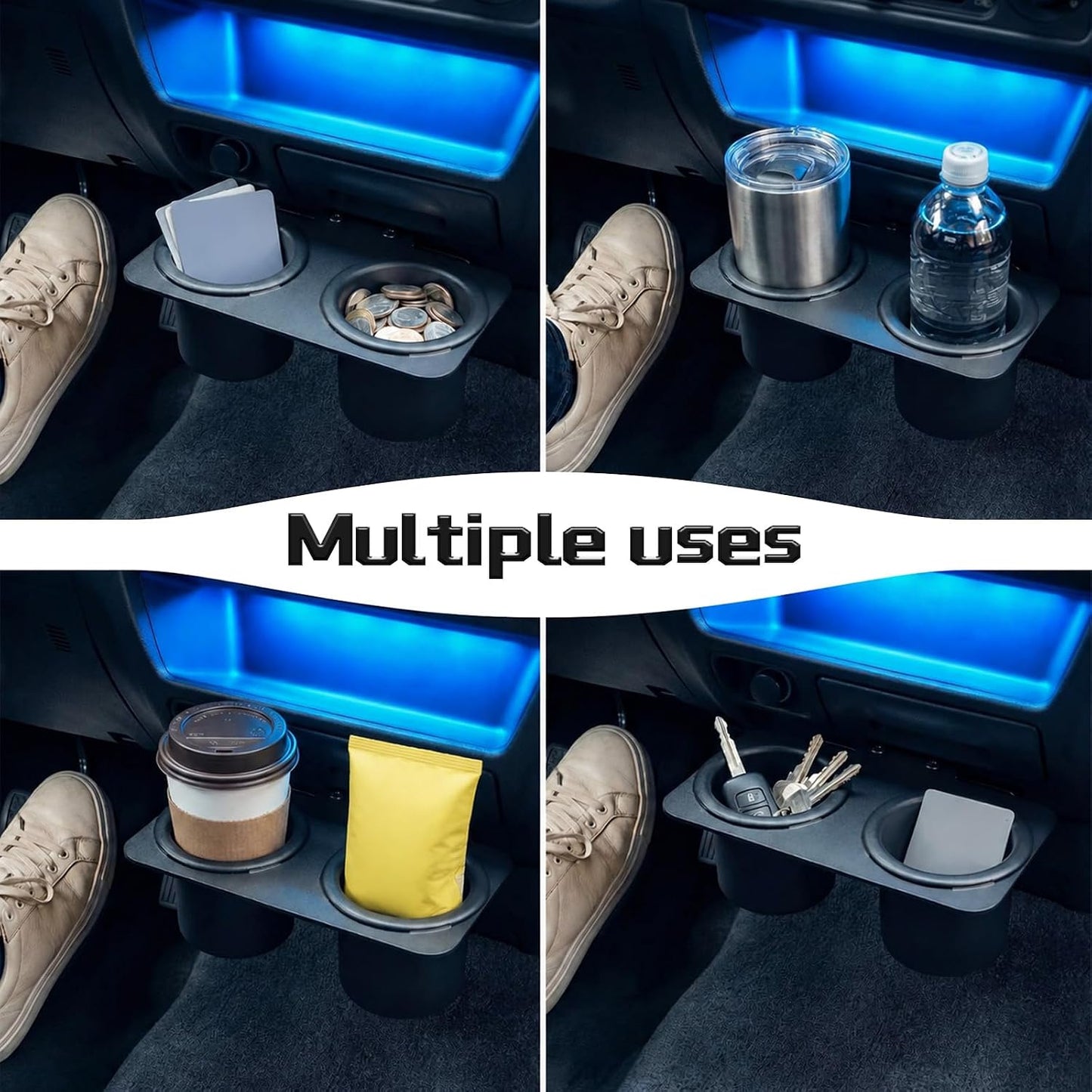 BBTO Upgrade Truck Water Cup Drink Holder Compatible with 73-87/91 C/K 10/20/30, with Leather Gasket, Adjustable Height, with Two Stainless Steel Cups
