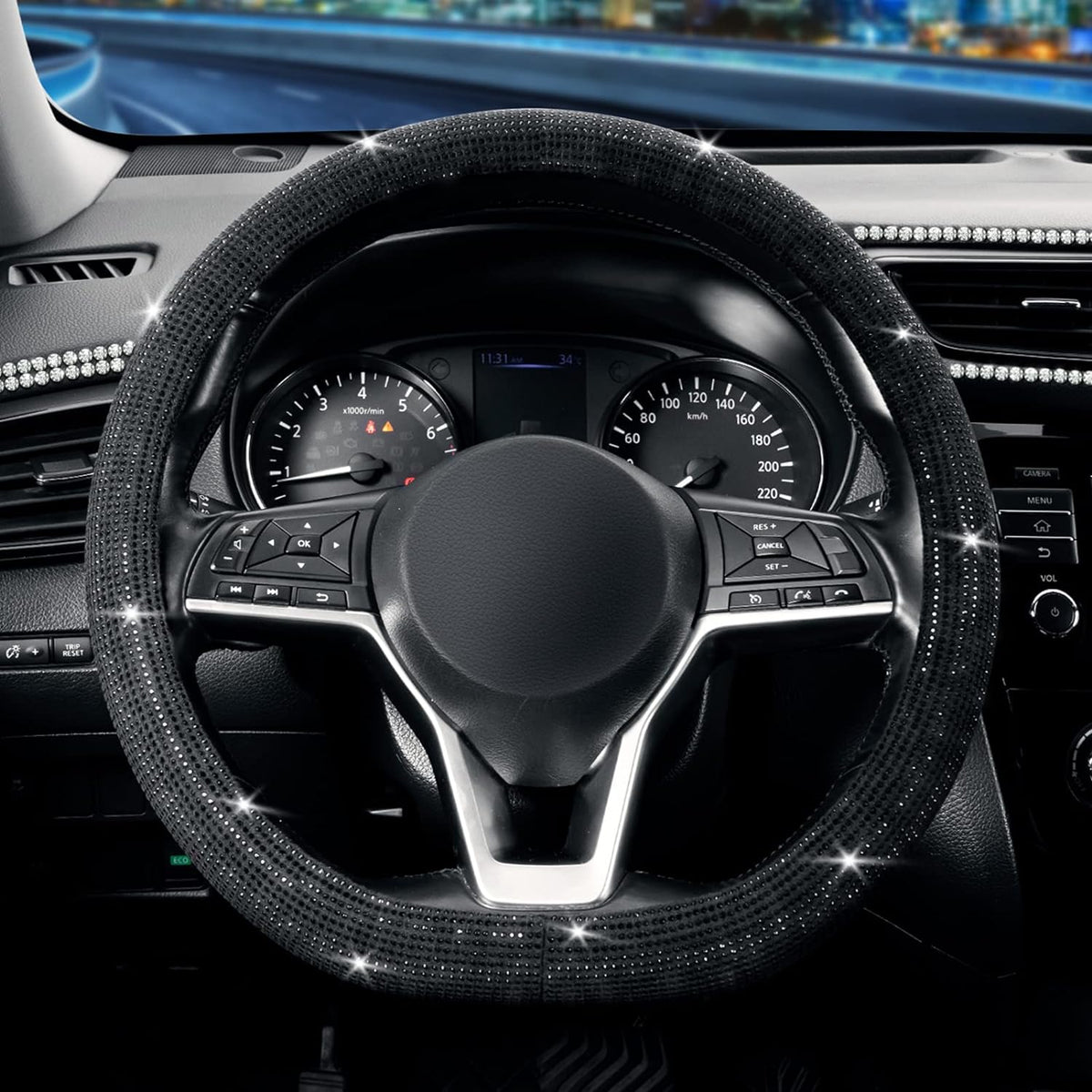 SEG Direct D Shaped Steering Wheel Cover 14.5-15 inch, Black Carbon Fiber
