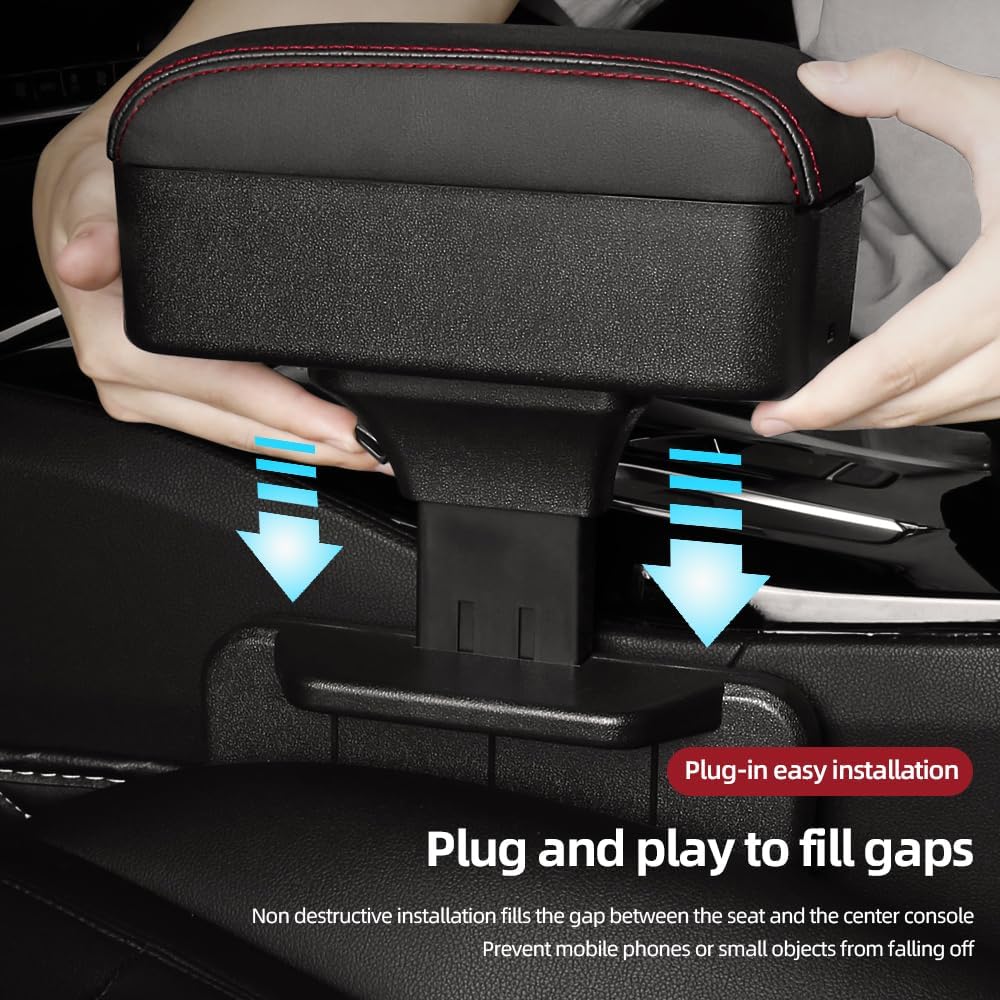 JEYODA Car Armrest Box with Cup Holder Car Central Liftable Armres Storage Organizer Box Arm Rest，Car Seat Gap Filler Organizer 1PC (Black)