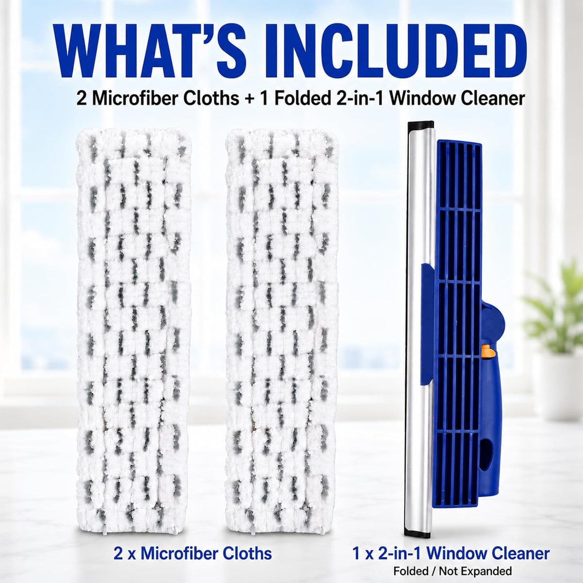 2-in-1 Window Squeegee and Microfiber Window Washer,Window Cleaning Tool for Car Windshield,Shower Glass Door,Bathroom Tile-Creative Swivel Style(Extension Pole Sold Separately)