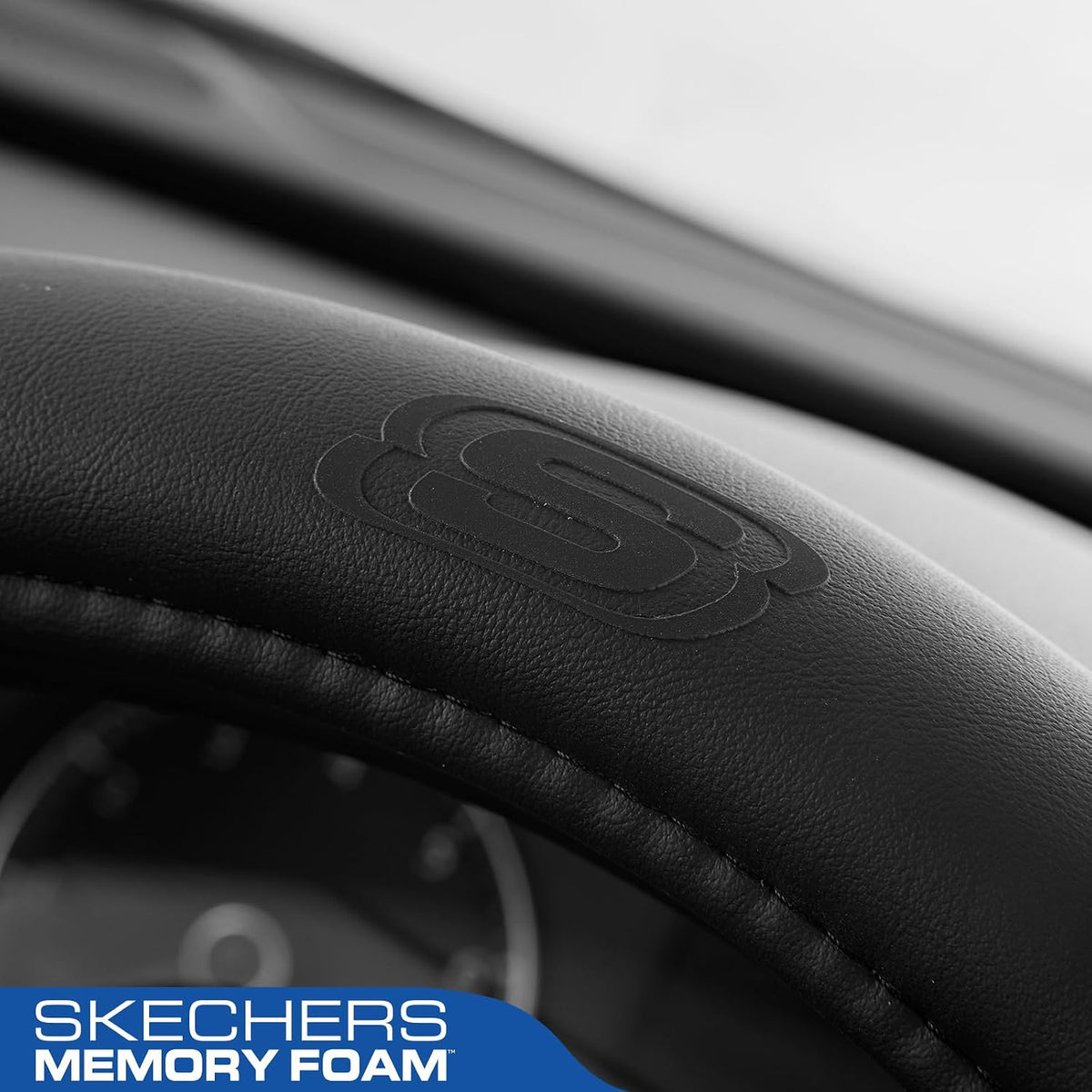 Skechers Steering Wheel Cover Memory Foam,Luxury Leather Steering Wheel Covers,Universal Anti-Slip Fit 14" 1/2-15" Car Wheel Cover for Stylish Car Decor Gifts Fit Suvs,Vans,Sedans,Car,Trucks,Black