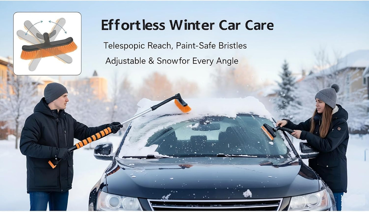 Snow Brush and Ice Scrapers for Car Windshield, 360° Pivoting Brush Head Detachable Snow Scrapers with Ergonomic Foam Grip;36inch Extendable Snow Brushs for Car，SUV and truck,Orange,Car Accessories