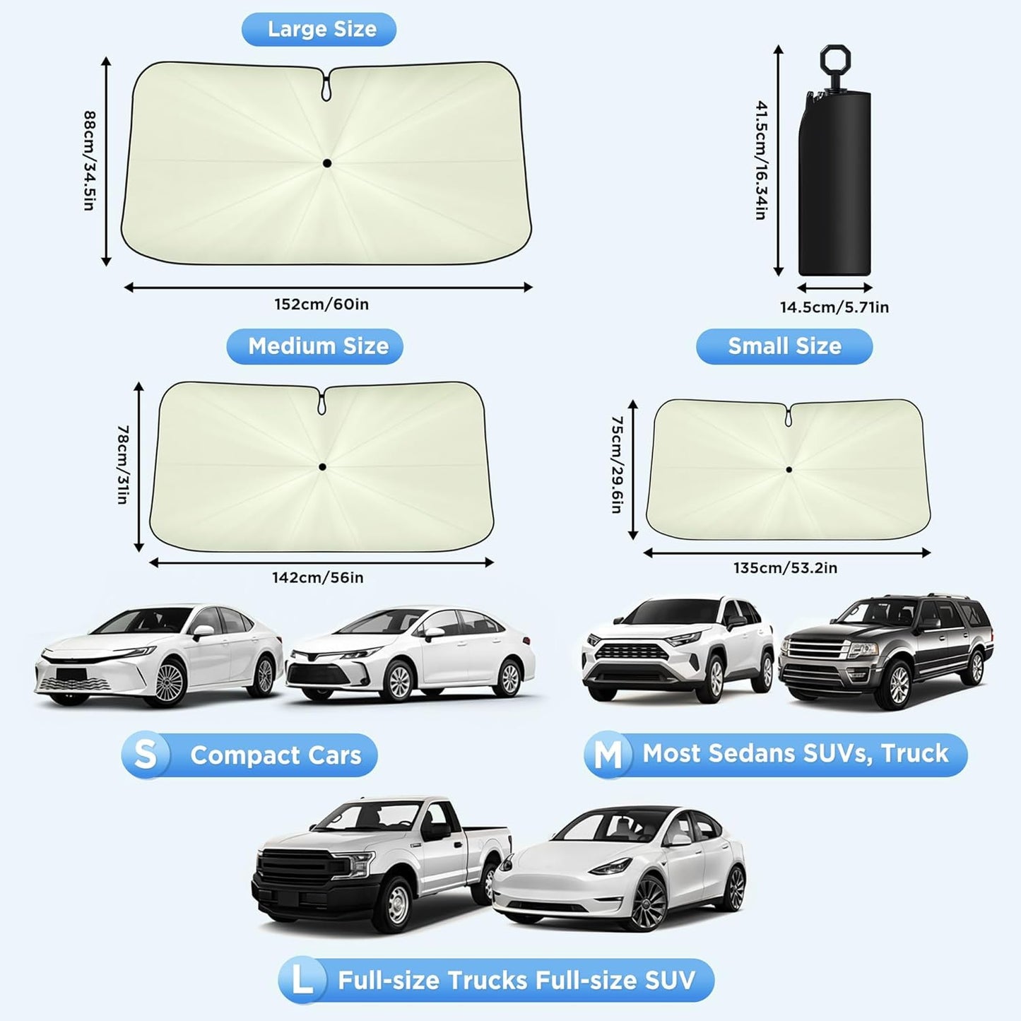 2026 Upgraded Windshield Sun Shade Umbrella [7-Layer Vinyl Coating Heat Shield] Foldable Front Window Sunshade Umbrella Flexible Handle Protect Interior from UV Keep Car Cooler (57" x 31")