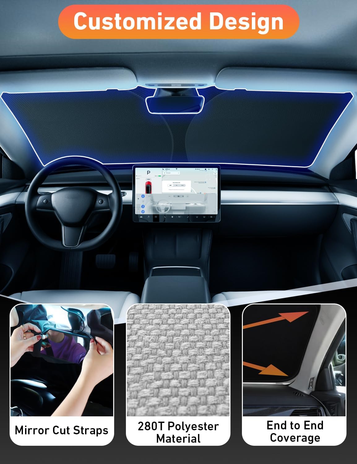 EcoNour Windshield Sun Shade Compatible with Tesla Model 3 & Model Y