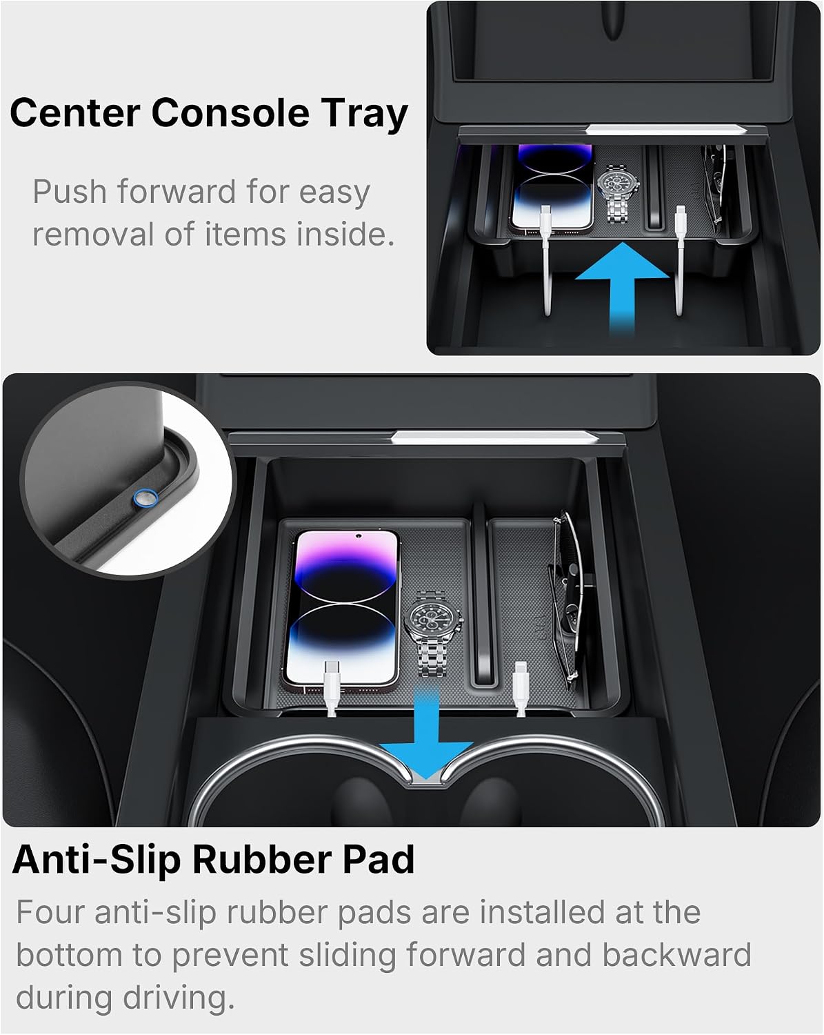 Center Console Organizer for 25-26 Tesla Model Y, 24-26 Model 3