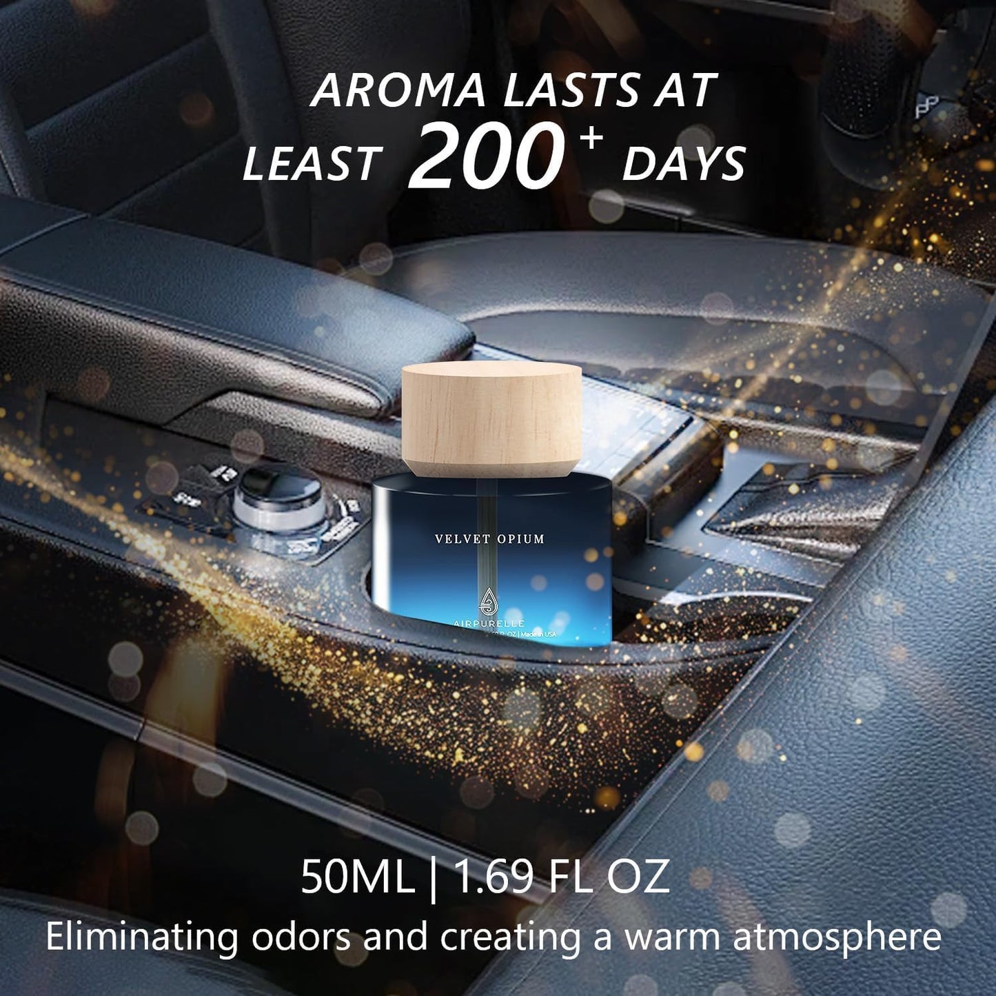 Car Air Freshener 50ML (1.7 FL OZ) Car Air Fresheners Diffuser, Amber Vanilla Fragrance Oil Car Air Freshner, 180+ days Long Lasting Car Perfume, Wooden Cup Design, Made in USA