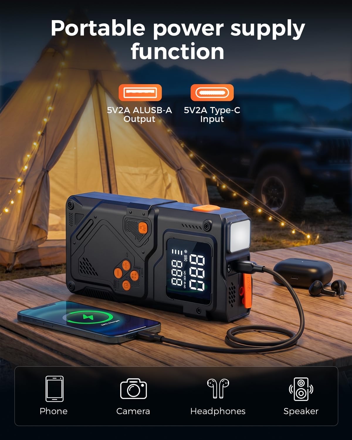 12V Jump Starter with Air Compressor, Portable Car Battery Jumper Starter