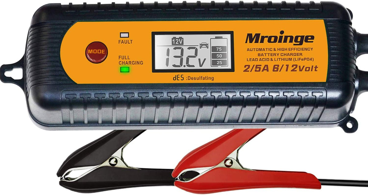 Smart Battery Charger, Mroinge 5A 6V/12V Automatic Battery Charger/Maintainer/Desulfator for Cars, SUVs, Trucks and More, Suitable for Charging Lead-Acid & Lithium (LiFePO4) Batteries