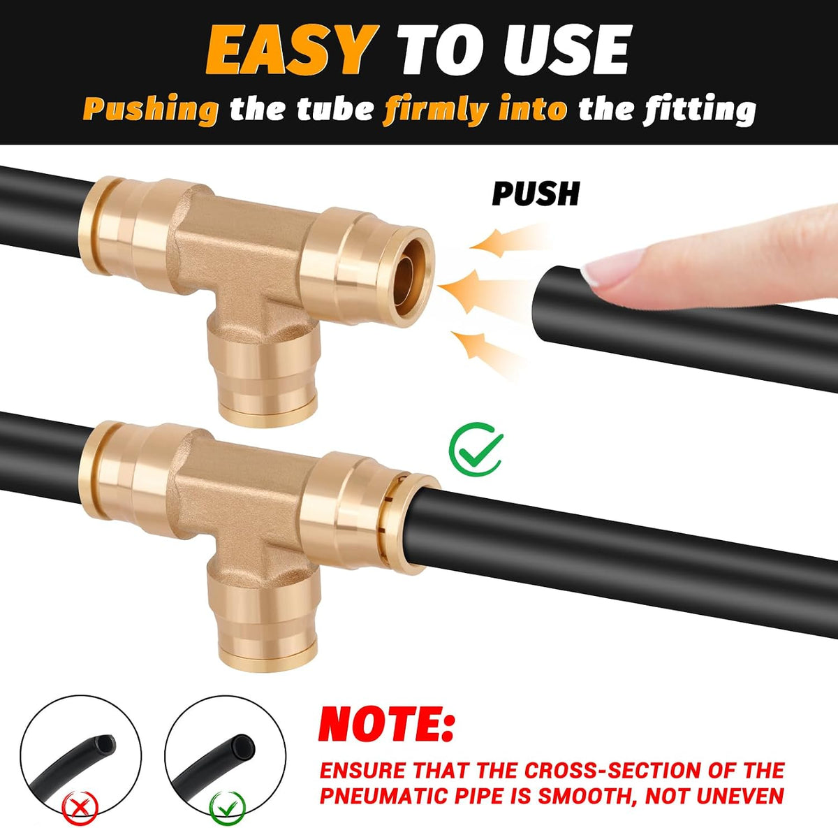 Brass DOT Approved 1/4" Tee Union Push to Quick Connect Fittings
