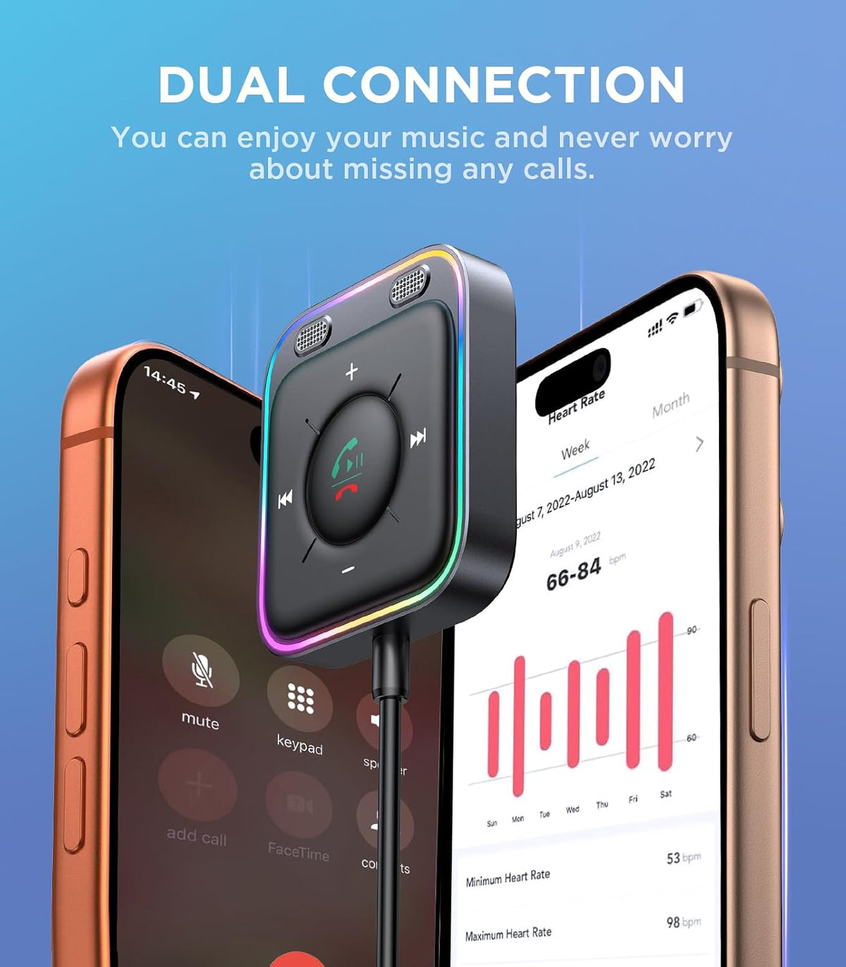 JOYROOM Bluetooth 6.0 AUX Car Adapter, Dual Mics Noise Cancellation