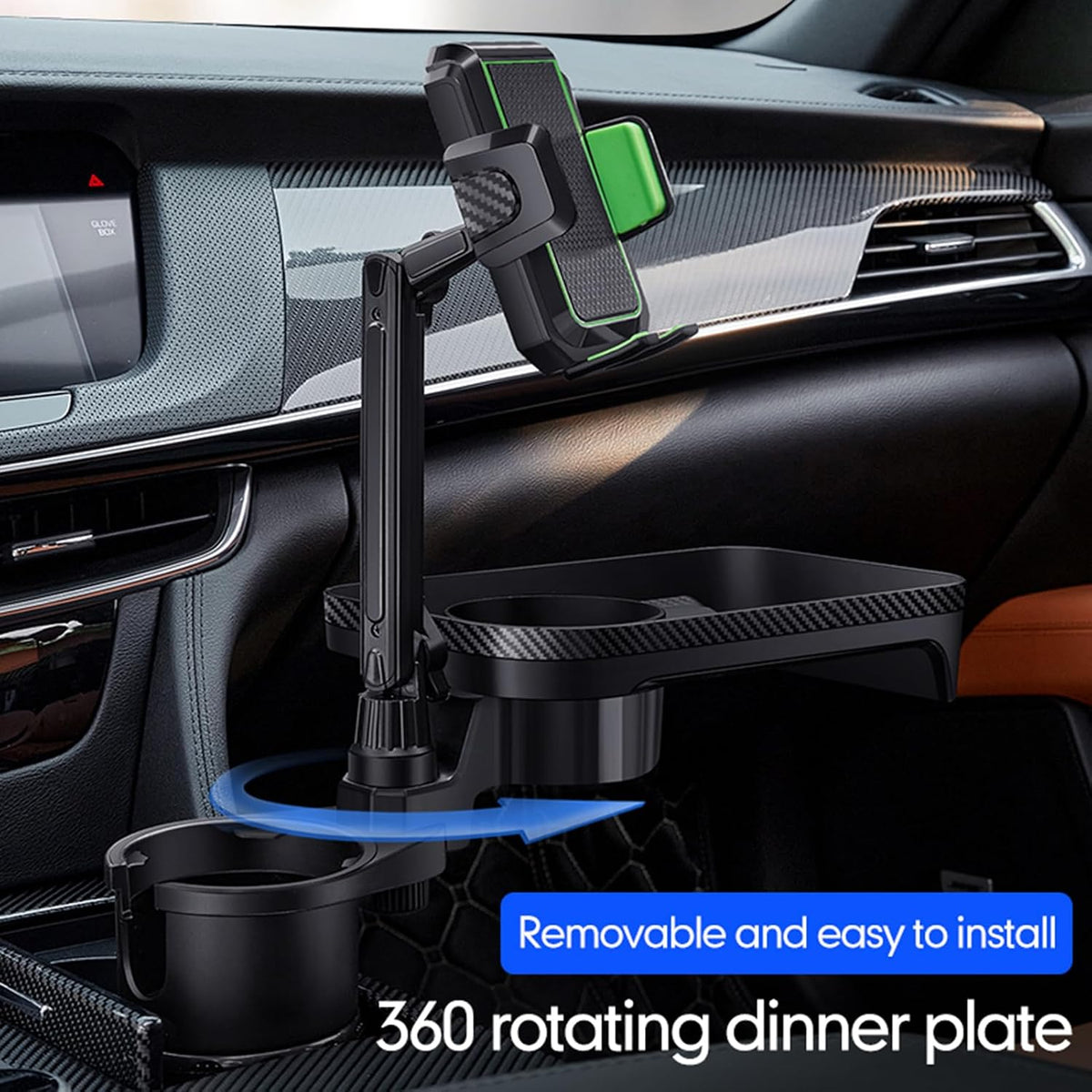 Car Cup Holder Multifunctional Cup Holder Expander with ° Rotation Tray Mobile Phone Holder Adjustable Base to Front Back Seat Organizer (Size L)