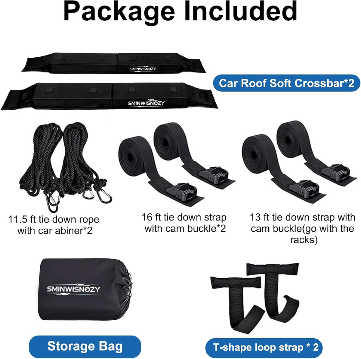 Universal Soft Roof Rack Pads with Two 16 FT Tie-Down Straps, Bow & Stern Ropes, Quick Loops & Storage Bag–Car Roof Rack for Kayak, Surfboard, SUP, Canoe–Fits Cars, SUVs, Sedans & Hatchbacks(1 Pair)