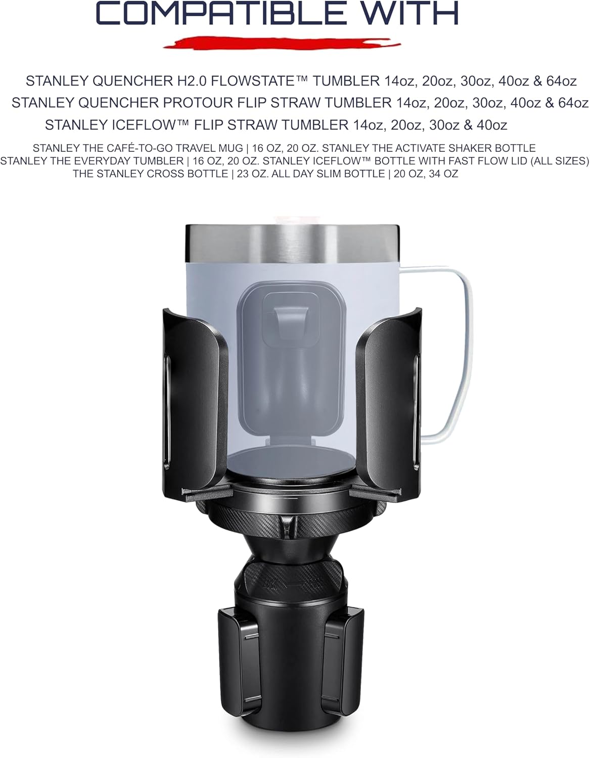 Adjustable Car Cup Holder Expander for Stanley Quencher, IceFlow, Cross Bottle, and Travel Mugs – Applicable for Most Tumblers and Mugs, Fits Most Car Cup Holders (2.3"–4.2"), Anti-Wobble Design