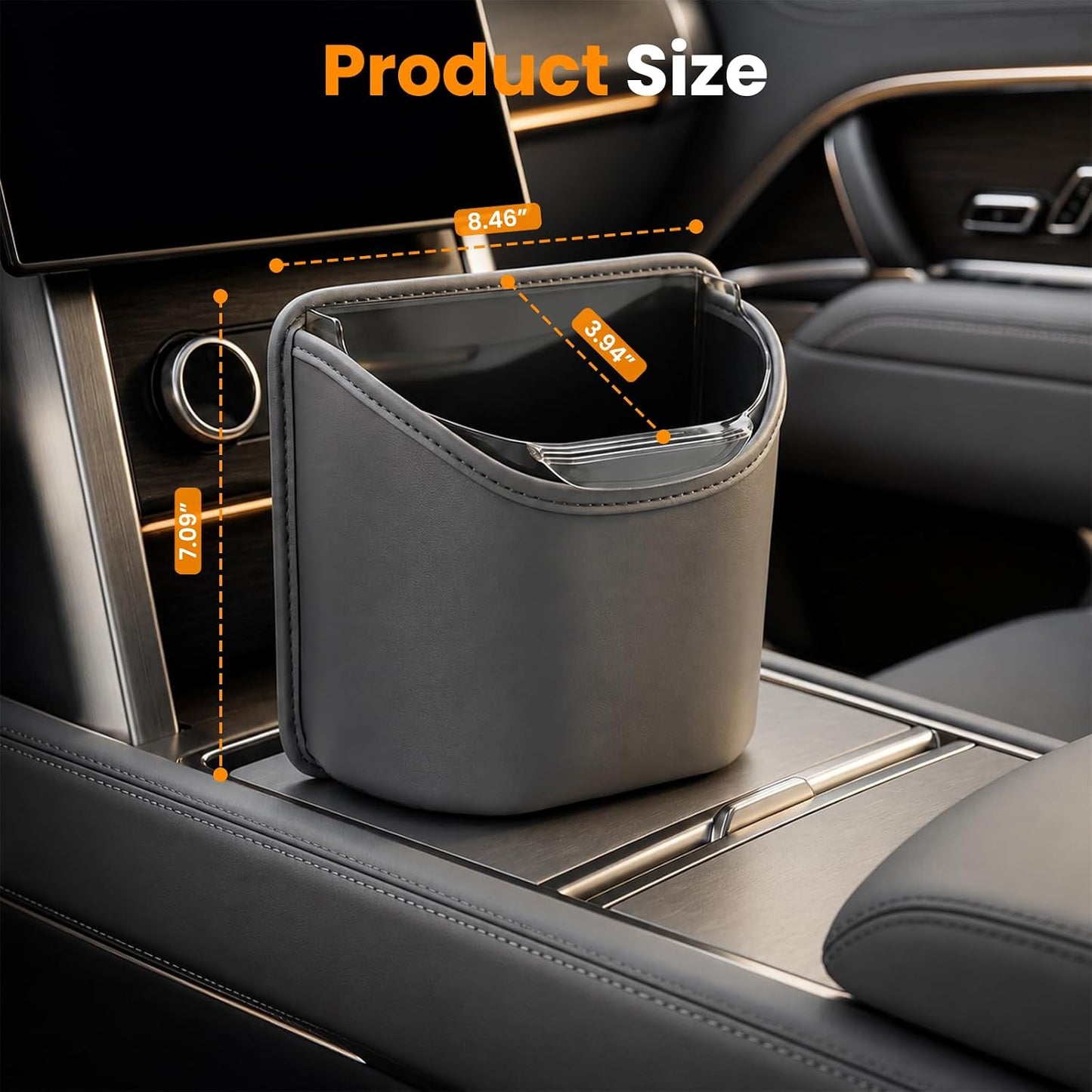 Car Trash Can,Double-Layer Car Grabage Can with Hanging Clips,Leakproof Leather Automotive Trash Bin,Portable & Multi-Purpose Vehicle Garbage Cans for SUV,Truck,Cars Door & Seatback (Black)