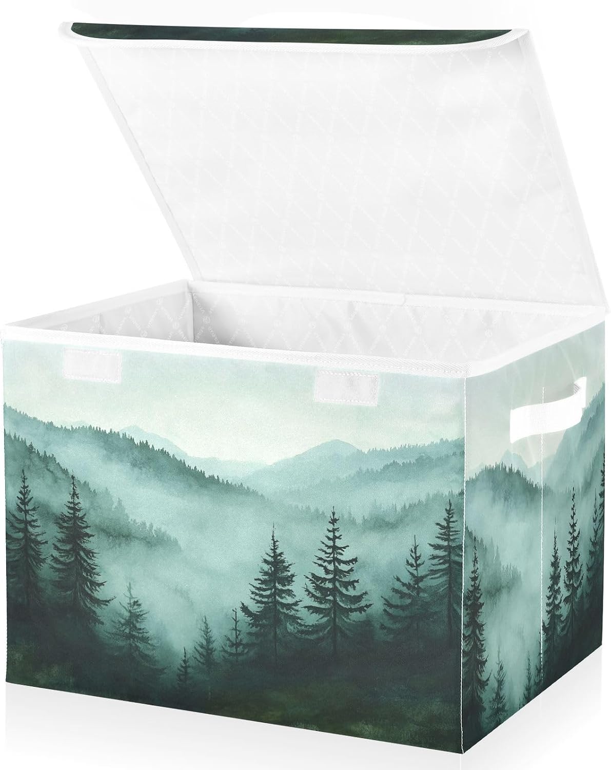Green Mountains and Pine Trees Collapsible Storage Bins with Lids Decorative Fabric Cubes Closet Organizer Basket Boxes Containers for Clothes Box Chest Nurs