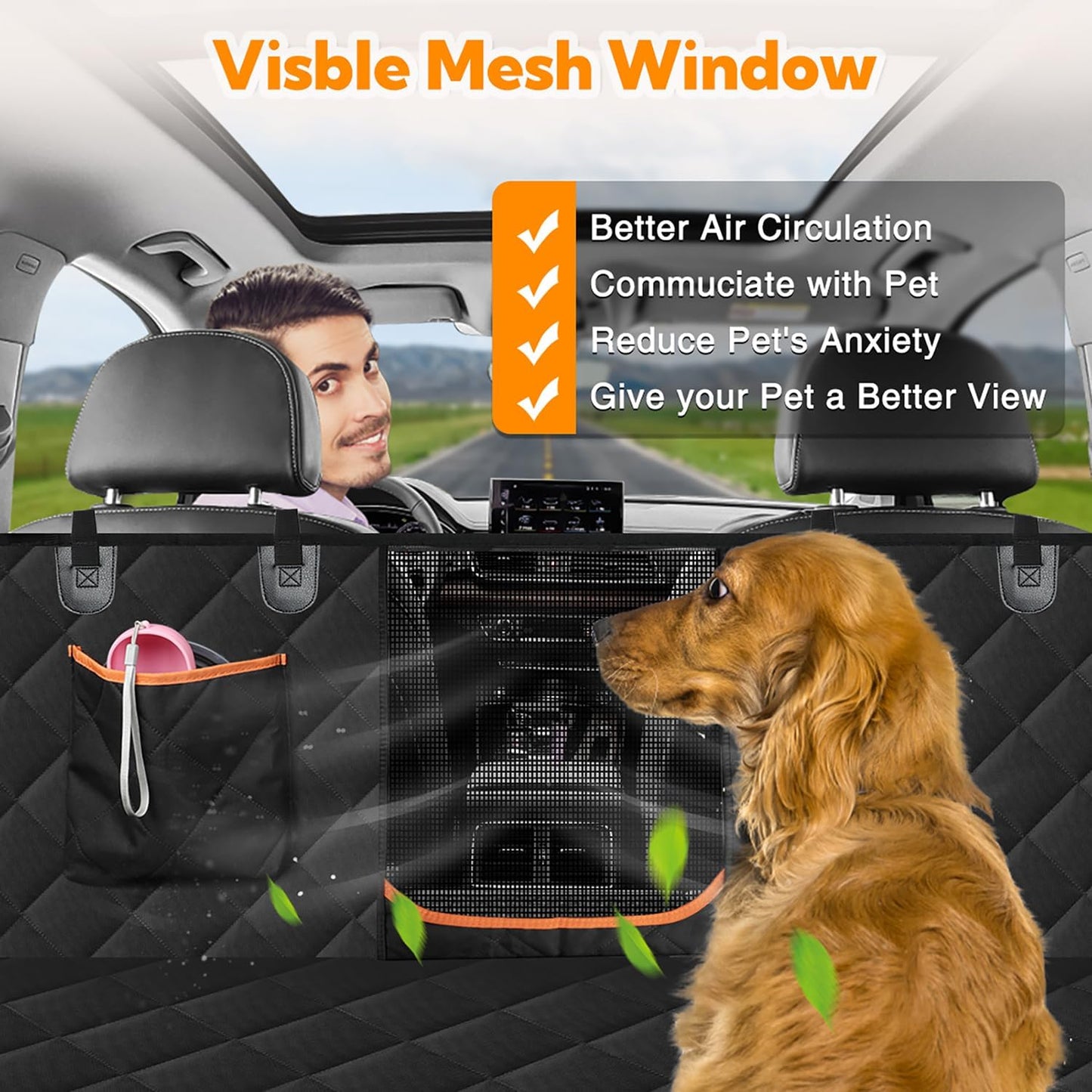 Kytely Dog Car Seat Cover for Back Seat,600D Heavy Duty Dog Hammock for Car with Side Flap,100% Waterproof Pet Backseat Cover, Anti-Scratch Nonslip Pet Seat Protector for Cars Trucks and SUV
