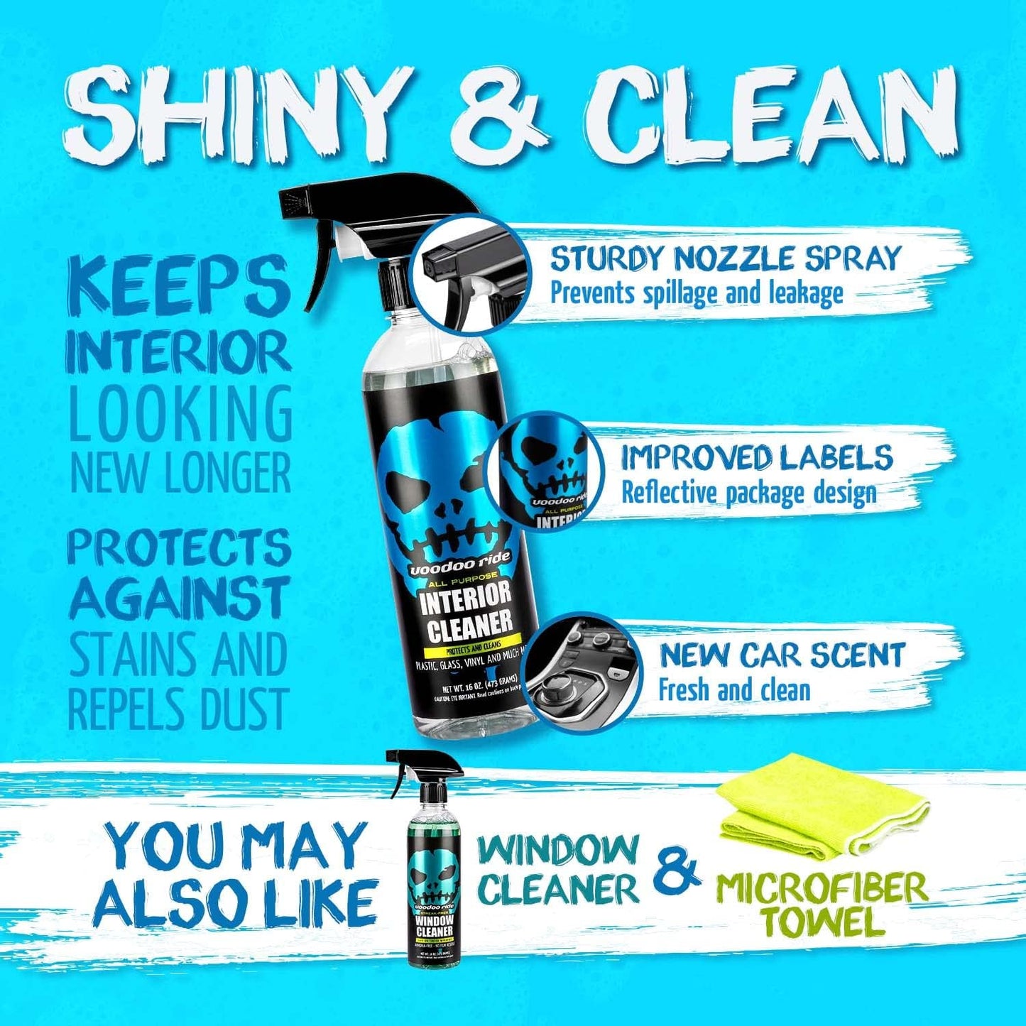 Voodoo Ride ® VR-1025 All-Purpose Interior Cleaner Cleaner & Protectant New Car Scent DYE-Free 16oz