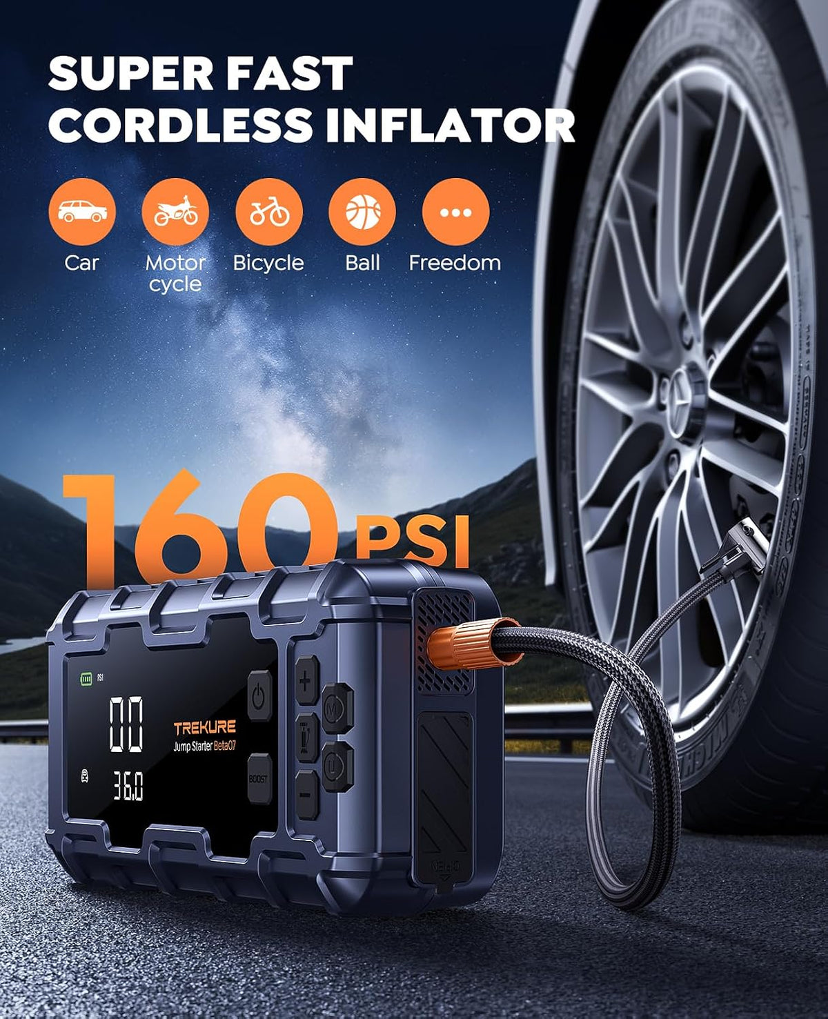 TREKURE 10-in-1 Car Battery Jump Starter Box with Jump Cables & Gloves for All Gas & 12L Diesel, 8000A Portable Battery Charger with Air Compressor, 160PSI, PD45W Charging