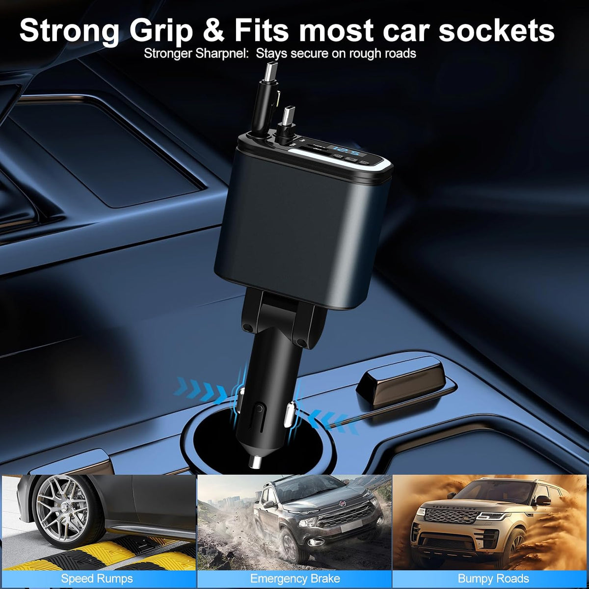 Vitog 5-in-1 120W 30-Minutes Fast Flash Charging Retractable Car Charger